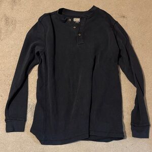 Men's Black Long Sleeve Henley Thermal Shirt